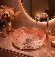 Vasque en verre artistique pour extérieur, lavabo de comptoir de salle de bain, luxe, en cristal facetté, décoratif, vente en gros directe usine Chine, garantie 3 ans