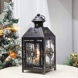 Traditional Rust-Resistant <b>Metal</b> <b>Lantern</b> with Glass Panels Suitable for Indoor and Outdoor Use Available at Inexpensive Price - Product Image 2
