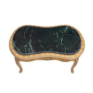 โต๊ะกาแฟหินอ่อนสีเขียวรูปไตสุดหรู พร้อมโครงไม้แกะสลักสีทองและขาโค้งมนสวยงามสำหรับตกแต่งบ้าน - Product Image 3