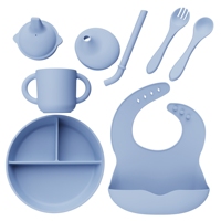 Ensemble d'alimentation pour bébé Ketaili sans BPA, en silicone de qualité alimentaire, classique, sucette, bavoir, réutilisable, écologique, imperméable, portable, 5 en 1