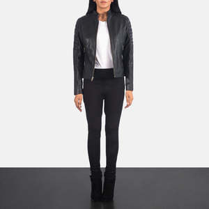 Chaqueta de Motociclista Acolchada para Mujer Adalyn, Cuero Vacuno Negro, Logotipo Personalizado, Exterior de PU, Cuello Solapa, Talla XL, Temporada Otoño - Product Image 3