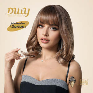 DWY Dorian Gold Blonde Synthetic <b>Wig</b> Shoulder-Length with Natural Curly Style <b>Short</b> Heat Resistant <b>Wig</b> with Transparent Lace - Product Image 1