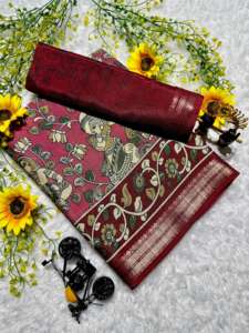 Sari Original de Algodón Pesado para Mujer con Borde Jacquard y Diseño Completo, Incluye Pieza de Blusa - Product Image 5