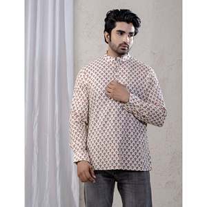 Kurta décontracté imprimé 100% coton pour hommes, chemise décontractée à motif floral pour hommes avec manches longues, tissu popeline respirant - Product Image 2
