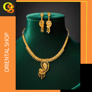 ชุดต่างหูสร้อยคอพร้อมจี้ชุบทอง22K สำหรับผู้หญิงชุดเครื่องประดับสร้อยคอต่างหู - Product Image 2