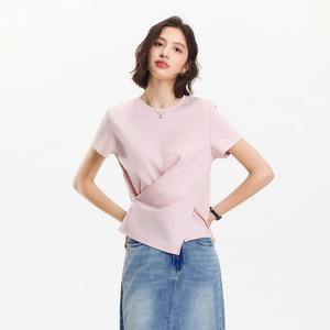 เสื้อยืดแขนสั้นสำหรับผู้หญิงเสื้อคอตตอนระบายอากาศได้ใส่สบายสไตล์ชิคๆ2025ใหม่ฤดูร้อน - Product Image 6