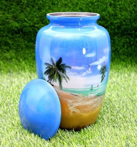 Metal Cremation Urn <b>Memorial</b> Jar Pot Container Medium Size Urn for Funeral Ashes Burial Wave Printed Metal Urn Multicolor - Product Image 5