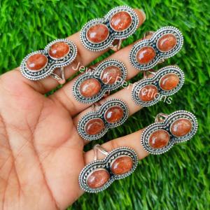 Nueva tendencia, venta al por mayor, anillo de piedras preciosas de piedra solar de Plata de Ley 925, estilo bohemio, fiesta de boda, respetuoso con el medio ambiente para mujeres - Product Image 1