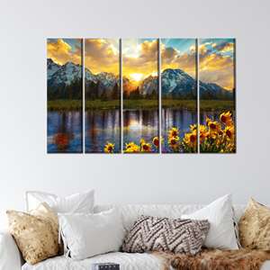 Lienzo Impreso: Decoración de Oficina con Paisaje Montañoso del Parque Grand Teton, 5P: Enmarcado en Galería - Product Image 1