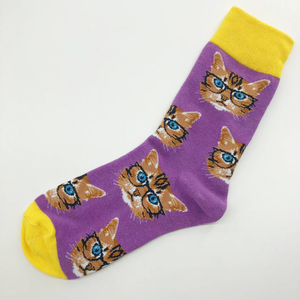 Calcetines de punto jacquard con diseño OEM, estampado digital, azules, con diseño de ojo de gato, transpirables, casuales, a media pantorrilla, para adultos y niños, para otoño. - Product Image 2