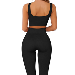 Ensemble de yoga 2 pièces respirant de haute qualité pour femme, col rond, dos nu, taille haute, antibactérien, écologique, coupe-vent - Product Image 2
