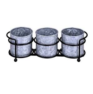 Galvanized 4-Section Organizer Storage Caddy <b>Metal</b> Countertop Utensil Holder with Silver Tin Plated Kitchen <b>Metal</b> Handle - Product Image 2