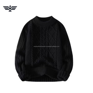 Jersey de cuello redondo de punto de Cable para hombre de algodón 100% cálido de primera calidad, antiarrugas, antiencogimiento, grueso, 300g, patrón frontal OEM - Product Image 1