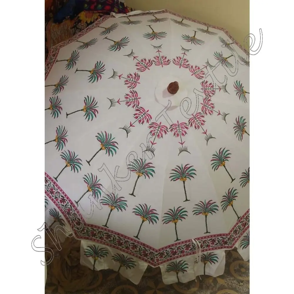 Handgemaakte Hand Geblokkeerd Bagru Gedrukt Tuin Paraplu Tuin Decoratie Parasol Voor Wedding Garden Decor Katoen Grote Paraplu