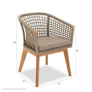 Chaise de salle à manger en bois massif de teck de haute qualité en finition naturelle avec corde tissée et fermeture étanche - Product Image 5