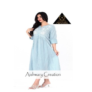 Beautiful Front Embroidery Cotton Kaftan <b>Dress</b> for Muslim Women Relaxed <b>Loose</b> Maxi Plus Size - Product Image 3