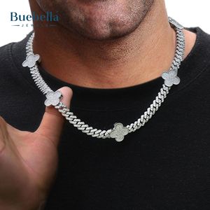Venta caliente 925 Chapado en plata 8mm Moissanite Diamond Iced Four Leaf Clover Cadena cubana para hombres - Product Image 1