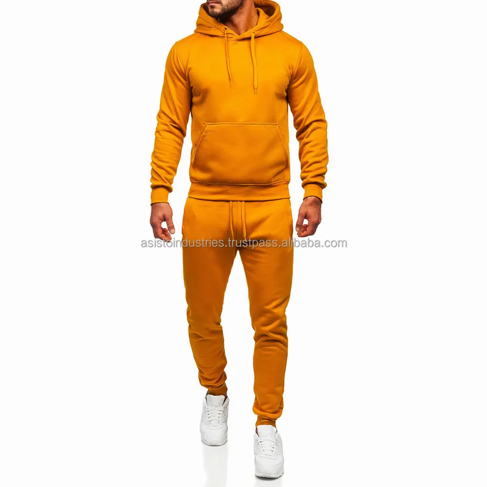 Yellow Color Fleece Made Regular Track Suits With OEM Service Manufacture Hot Selling Plus Size Comfortable Men Sweat Suits