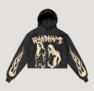 Ensemble survêtement à capuche personnalisé délavé à l'acide avec strass et pantalons de survêtement évasés pour hommes - Product Image 5