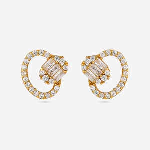 92.5 Silver <b>Earrings</b> with 14K Gold Main Material Diamond <b>Emerald</b> Cut <b>Stud</b> and Hoop Geometric Trendy Style for Engagement - Product Image 1