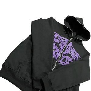 OEM High Quality Puff Printed Logo Front Breathable <b>Zip</b>-Up Fleece Cotton Terry Acid Wash <b>Pocket</b> Design Winter <b>Hoodie</b> for Men - Product Image 1