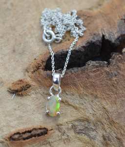 Pendentif en opale éthiopienne en argent sterling 925, bijoux en pierres précieuses naturelles, fabrication artisanale, chaîne plaquée or 24 carats, collier cadeau pour enfants - Product Image 6