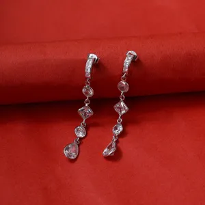 "Gold Plated 925 <b>Silver</b> Cubic Zirconia Drop Earrings for Women's <b>Wedding</b> Gift" - Product Image 1