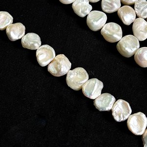 Perles de culture d'eau douce baroques naturelles, perles de forme ronde, blanches, 9-10 mm, Keshi, authentiques, de haute qualité, perles de forme ronde, 15 pouces - Product Image 6