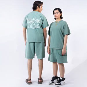 Custom Heavyweight Acid Wash T-Shirt <b>Shorts</b> Set for <b>Men</b> <b>Green</b> New Design Summer Tracksuit 2-Piece Set with Your Brand Name - Product Image 5