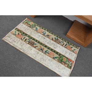 Tapis turc vintage de 2x3,5 pieds, tapis en laine tissé plat beige et vert avec support en latex pour les décorations de salon - Product Image 4