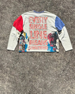 เสื้อยืดคอกลมพิมพ์ลายโลโก้แบบสกรีนผ้าไหมสไตล์วินเทจ แขนยาวสำหรับผู้ชาย ผ้าสองชั้น ใส่ได้ในฤดูหนาว สไตล์สตรีทแวร์ ทรงโอเวอร์ไซส์ - Product Image 2