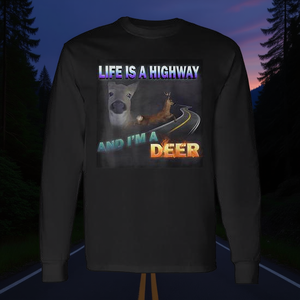 Maglietta a Maniche Lunghe con Meme 'La Vita è una Strada e io sono un Cervo' - Categoria Prodotti Promozionali - Product Image 3