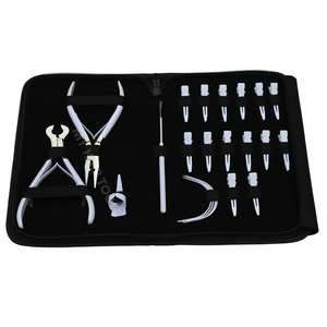 Kit d'outils pour extensions de cheveux blancs avec pince à sertir Microlink, coupe-keratine, aiguilles courbées, crochet de pose, séparateur de mèches et pince à cheveux - Product Image 1