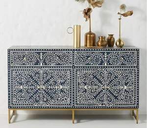Modern Bone Inlay Buffet Floral Cupboard <b>Sideboard</b> and Cabinet with Brass Base for <b>Kitchen</b> and Dining - Product Image 4