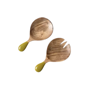 Best Selling Artist Design Cutlery Set New Arrival Tortrices Resin Handle Acacia <b>Wood</b> <b>Salad</b> <b>Server</b> Utensil for Home Kitchen - Product Image 2