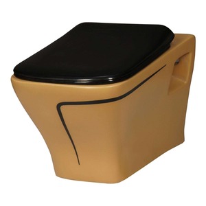 Inodoro de cerámica cuadrado de línea dorada verde moderno de una pieza, inodoro oculto, inodoro de baño, artículos sanitarios, descarga por gravedad - Product Image 4