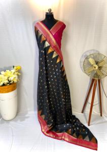 Magnifique saris en coton avec impression numérique kashmiri avec contraste Kashmiri et bordure conceptuelle florale - Product Image 3