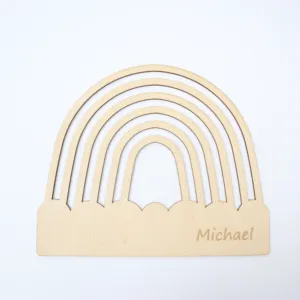 Wooden decorative crafts Rainbow knit Macram engraved name on request Wall Hanging Hot Selling