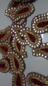 Golden Zari Paisley <b>Applique</b> Patch Handcrafted Embroidered for Mango Motif Saree Ethnic Wedding Decor Fabric Heart Stones Decor - Product Image 3