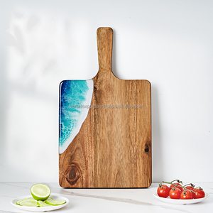 เขียงไม้เกรดอาหารคลื่นทะเลแบบหรูหรามีที่จับสำหรับสับในครัวเขียงไม้ - Product Image 2