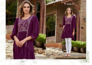 Wholesale Price XS-4XL Size Embroidered Short Top for Women Indian Style Traditional Solid Tunic Top Rayon <b>Kurti</b> for Girls - Product Image 5