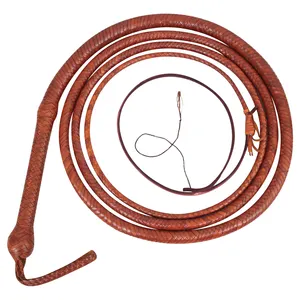 Tan Color Hand Made Cow Hide Leather Heavy Bull Whips 04 To 16 Feet Length 14 Plaits Custom Bullwhip Belly And Bolster