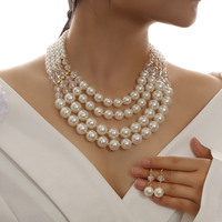 Collier de perles à fermoir magnétique pour femme, élégant, tricoté, polyvalent, bijou de mode, accessoire à accent perle pour l'été