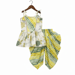 Ensemble haut peplum en coton à fleurs et pantalon dhoti imprimé Leheriya pour filles Shoryam Fashion, tenue ethnique traditionnelle, vêtements pour enfants, fête, livraison rapide - Product Image 1