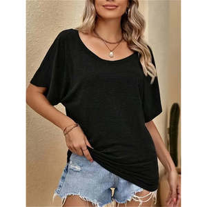 Blusa de viscosa holgada de manga corta con un solo hombro para mujer, 37136 - Negro - Product Image 1