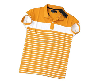 เสื้อยืดแขนสั้นสำหรับผู้ชาย,เสื้อโปโลชายลายทางผ้าคอตตอน100% ระบายอากาศได้ดี - Product Image 1