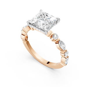 Bague de fiançailles de luxe en moissanite taille princesse pour femme, en or rose 18 carats, bijoux de mariage, bague de mariée personnalisée - Product Image 2