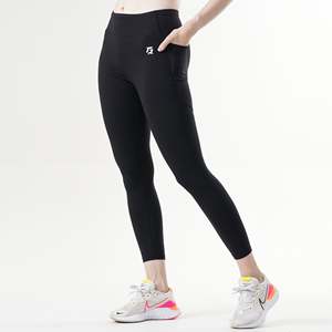 Leggings de sport Sassy noirs en tissu tricoté, technique sans couture, respirants, taille haute, taille XL, style décontracté, imprimé à motifs, logo - Product Image 1