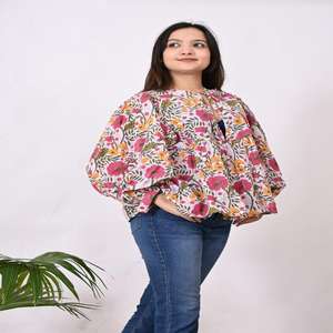 Camisa floral de manga larga de algodón para mujer Diseño elegante con estampado de bloques Cierre de botones Ajuste regular-Trabajo/Casual/Uso formal Invierno - Product Image 4