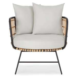 Silla de Comedor con Brazos, Fabricada con Estructura de Hierro, Asiento y Respaldo de Ratán Tejido, Incluye Cojín Resistente al Sol para Uso en Interiores y Exteriores - Product Image 2